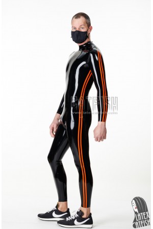 Men's Double-Stripe Nipple Zip Latex Catsuit